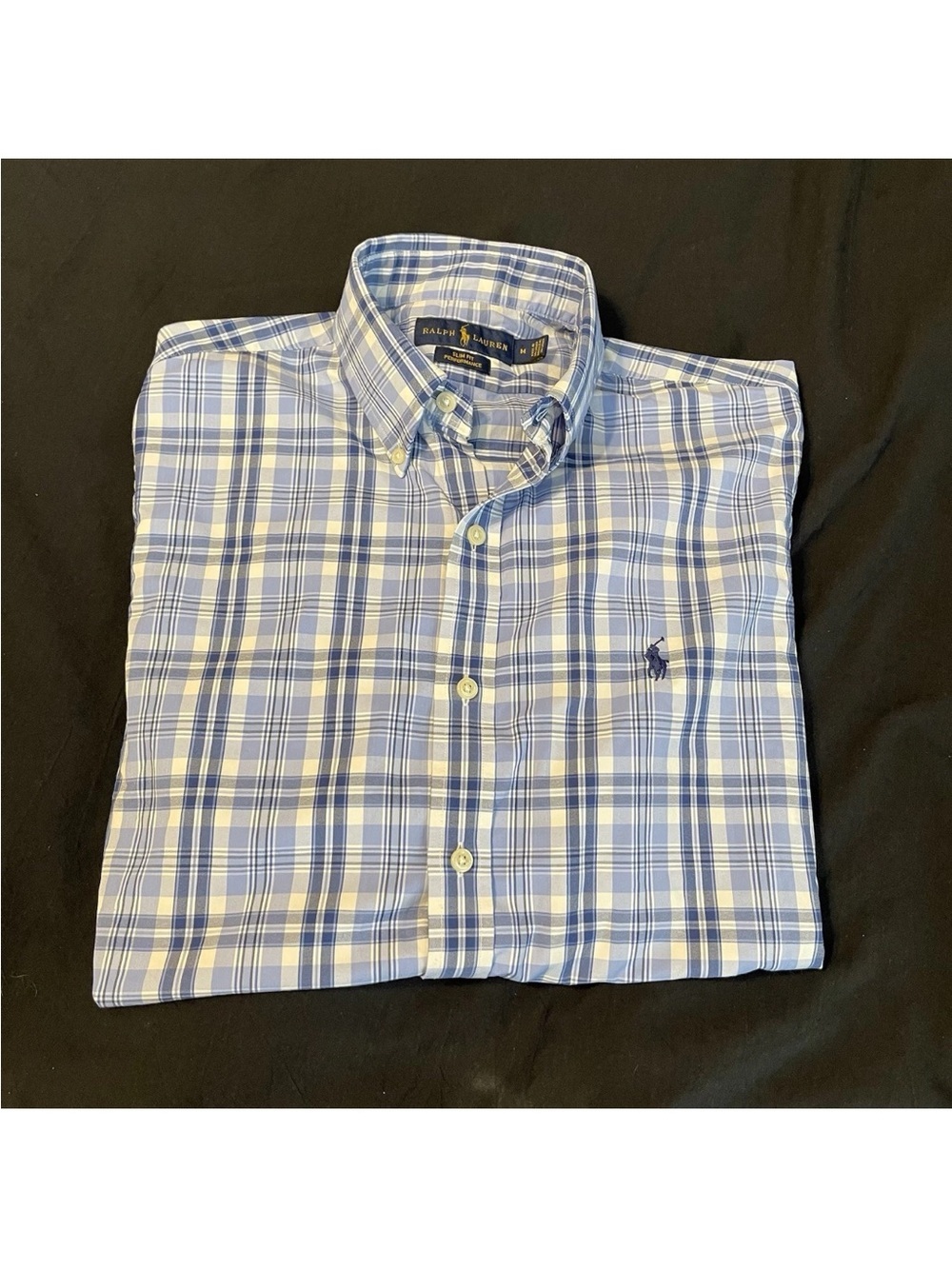 Ralph Lauren Performance Slim Fit Button Down Shirt Mens Medium Striped Blue